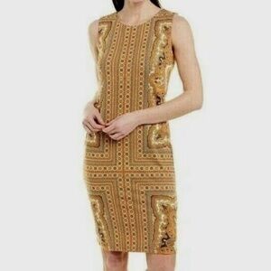 J. McLaughlin Women's Gold Paisley Catalina Cloth Sophia Sheath Dress XL
